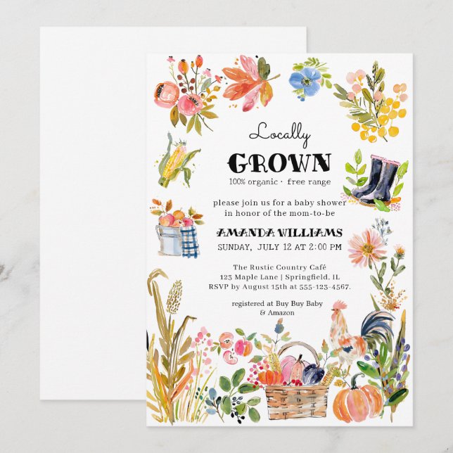 Invitation Bébé local | Baby shower du marché agricole (Devant / Derrière)