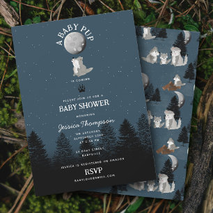 Invitation Bébé Loup Mignon et Maman Fête Prénatale en Forêt