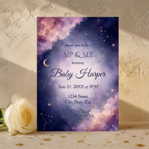 Bébé Lune et Étoiles Célestes Aquarelle Sip and Se