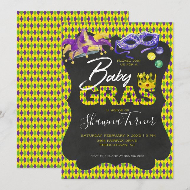 Invitation Bébé Mardi Gras Shower (Devant / Derrière)