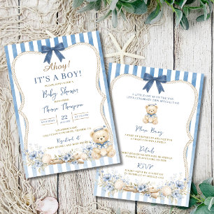 Invitation Bébé Marin Garçon Bleu Voile Bateau Shower de Nais