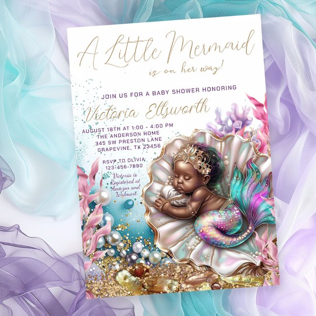 Invitation Bébé Mermaid endormi Coquillage Baby Shower (Cute sleeping mermaid in a beautiful clamshell.)