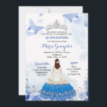 Invitation Bébé mexicain Bleu papillon Quinceanera Anniversai<br><div class="desc">Bébé mexicain Bleu papillon Quinceanera Invitation AnniversaireMis Quince Anos,  15e Anniversaire,  Marine Quinceanera Invitation,  Fleurs bleues,  Crown Mis Quince Anos</div>