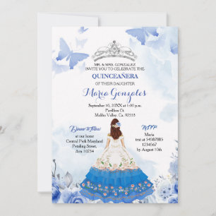 Invitation Bébé mexicain Bleu papillon Quinceanera Anniversai