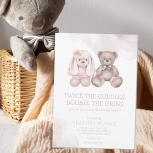 Invitation Bébé mignon Animal Teddy Ours Garçon Fille Twins D