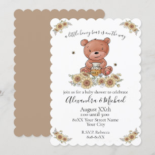 Invitation Bébé mignon au miel avec abeilles et fleurs