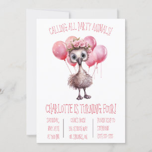 Invitation Bébé mignon autruche avec ballons fête d'anniversa