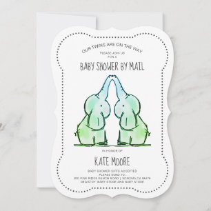 Invitation Bébé mignon Baby shower Twins Elephant par courrie