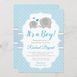Invitation Bébé mignon bleu garçon éléphant Baby shower