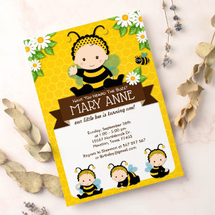 Invitation Bébé mignon Bumble Bee Honey Bee 1er Anniversaire
