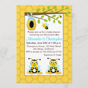 Invitation Bébé mignon Bumblebee Baby shower jumeau garçon