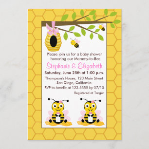 Invitation Bébé mignon Bumblebee Baby shower Twin Gir
