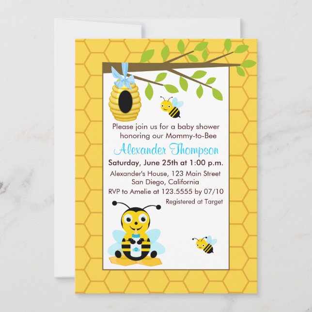 Invitation Bébé mignon Bumblebee Garçon Bébé Douche Invitatio (Devant)