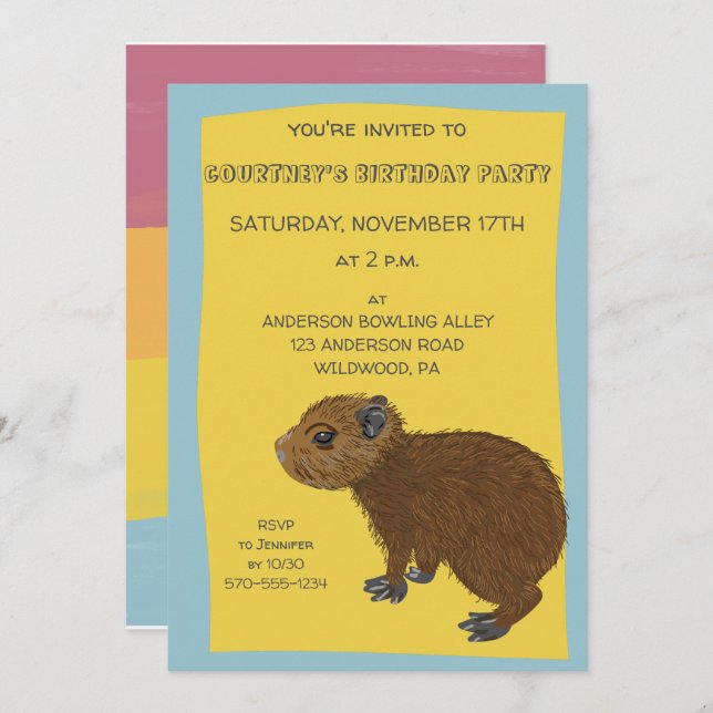 Invitation Bébé mignon Capybara fête d'illustration (Devant / Derrière)