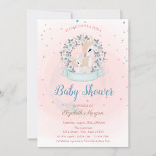 Invitation Bébé mignon cerf, Etoiles bleu Rose Baby shower
