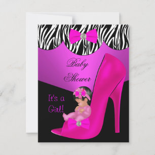 Invitation Bébé mignon chaussure bébé rose chaud noir