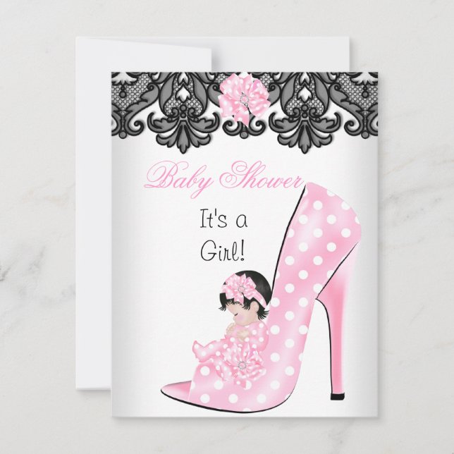 Invitation Bébé mignon chaussure rose lace pour Baby Shower f (Devant)