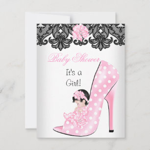 Invitation Bébé mignon chaussure rose lace pour Baby Shower f