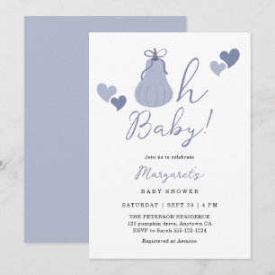 Invitation Bébé mignon Citrouille bleu Bow Baby shower garçon