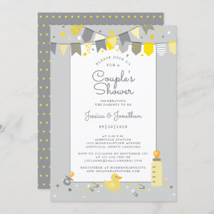 Invitation Bébé mignon Couples Douche gris jaune Bannière mod