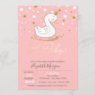 Invitation Bébé mignon Couronne de cygne Baby shower étoiles