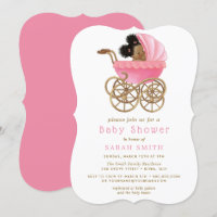 Bébé mignon dans Poussette Baby shower rose invita