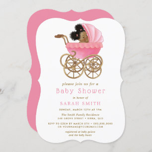 Invitation Bébé mignon dans Poussette Baby shower rose invita