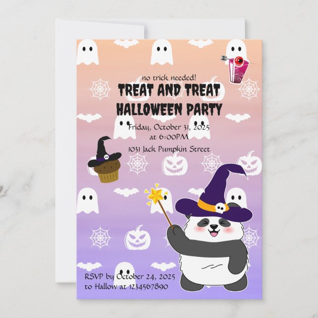 Invitation Bébé mignon de Halloween Panda sorcière magique (Devant)