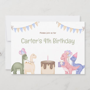Invitation Bébé mignon Dinosaures Et Cake Enfant Anniversaire