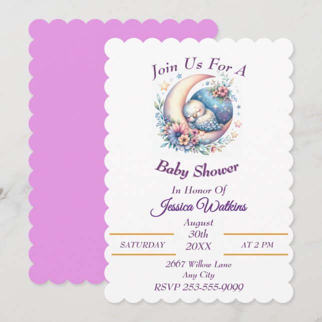 Invitation Bébé mignon dormant sur une demi-lune (Devant / Derrière)