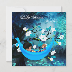 Invitation Bébé mignon douche bébé garçon bébé hamac bleu mag