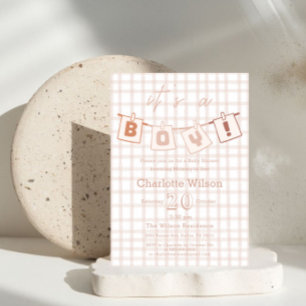 Invitation Bébé mignon Douche garçon Brown En vichy