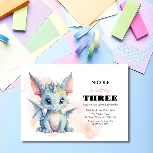 Invitation Bébé mignon Dragon Fairytale Enfant Anniversaire