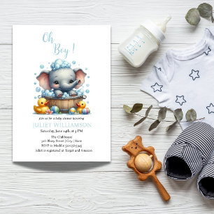 Invitation Bébé mignon Eléphant Aquarelle bulles Baby shower