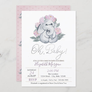 Invitation Bébé mignon Eléphant Dots Floral Baby shower