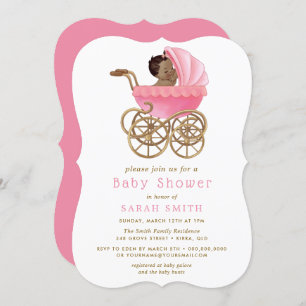 Invitation Bébé mignon en poussette Baby shower rose v2