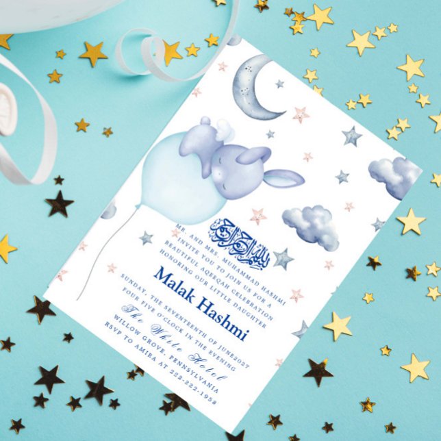Invitation Bébé mignon et étoile bébé garçon islamique Aqiqa  (Créateur téléchargé)