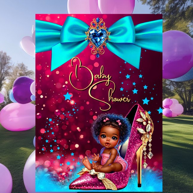 Invitation Bébé Mignon Fête de Naissance Fille Rose Bleu Chau (Créateur téléchargé)