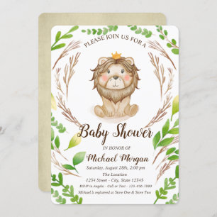 Invitation Bébé mignon Feuilles de la Couronne Lion