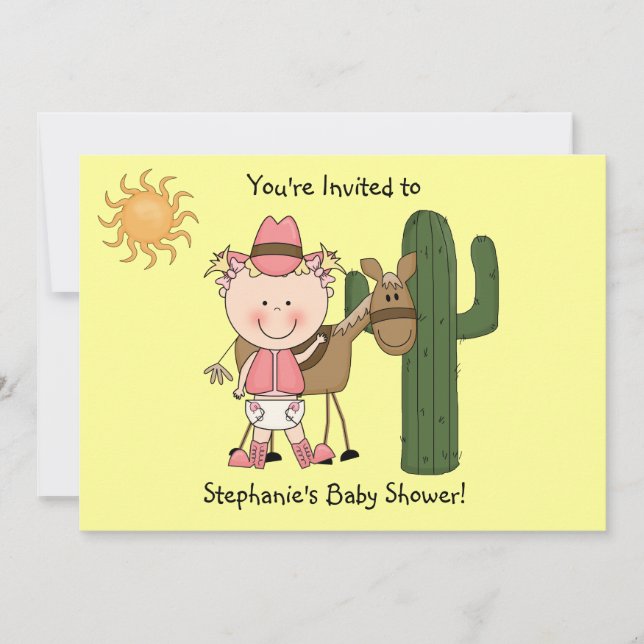 Invitation Bébé mignon Fille et cheval Pony Occident personna (Devant)