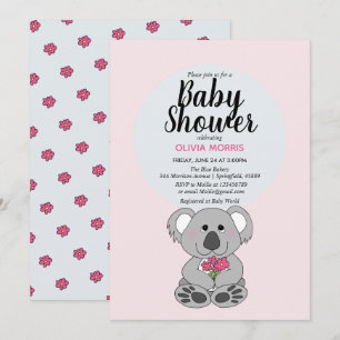 Invitation Bébé mignon fille Koala ours nom du dessin Baby sh