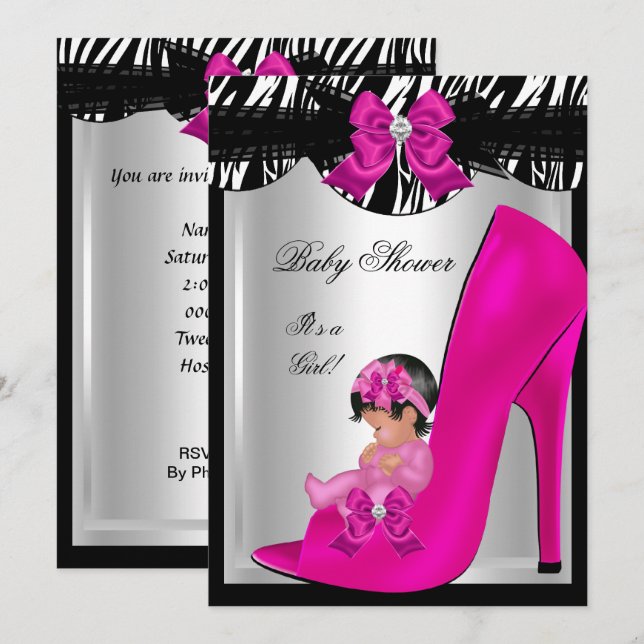 Invitation Bébé Mignon Fille Licorne Chaussure Rose Chaud Bab (Devant / Derrière)