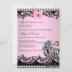 Invitation Bébé mignon fille Zebra dentelle et Baby shower de
