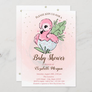 Invitation Bébé mignon Flamant rose rose Étoiles Baby shower
