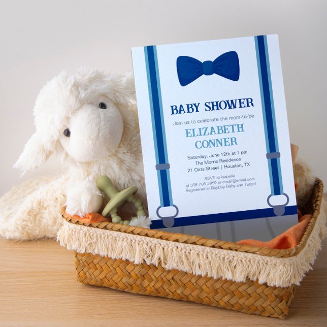 Invitation Bébé mignon garçon cravate Suspendante douche Invi (Cute Baby Boy Bow-tie Suspenders Shower Invitation)