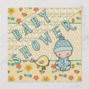 Invitation Bébé mignon garçon et oiseau bébé douche Invitatio