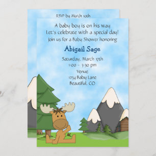 Invitation Bébé mignon Garçon Mountain Moose Baby shower