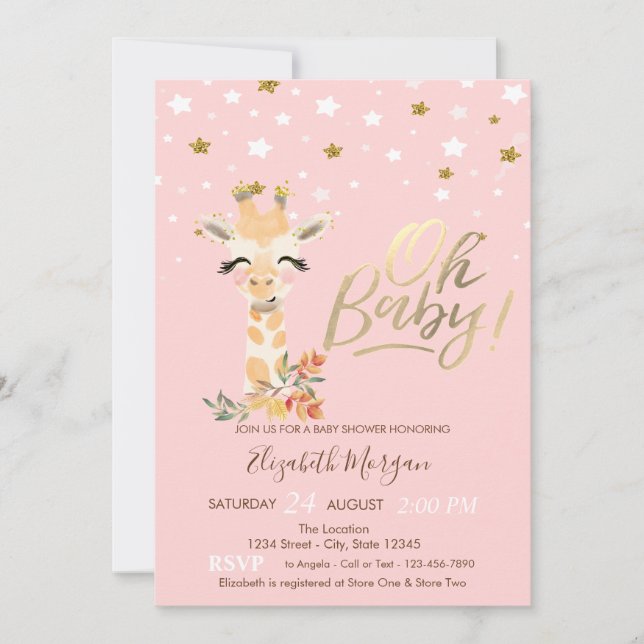 Invitation Bébé mignon Giraffe Etoiles Baby shower (Devant)