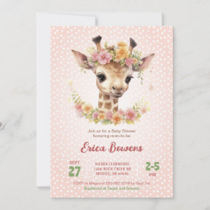 Invitation Bébé mignon Giraffe Girl Wild Safari Douche Sprink