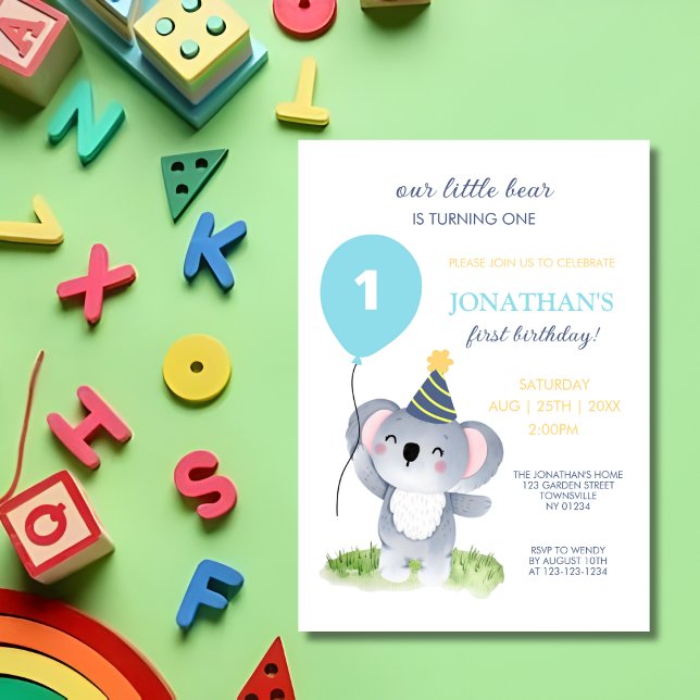 Invitation Bébé mignon Koala Casquette de la fête de ballon A (Créateur téléchargé)